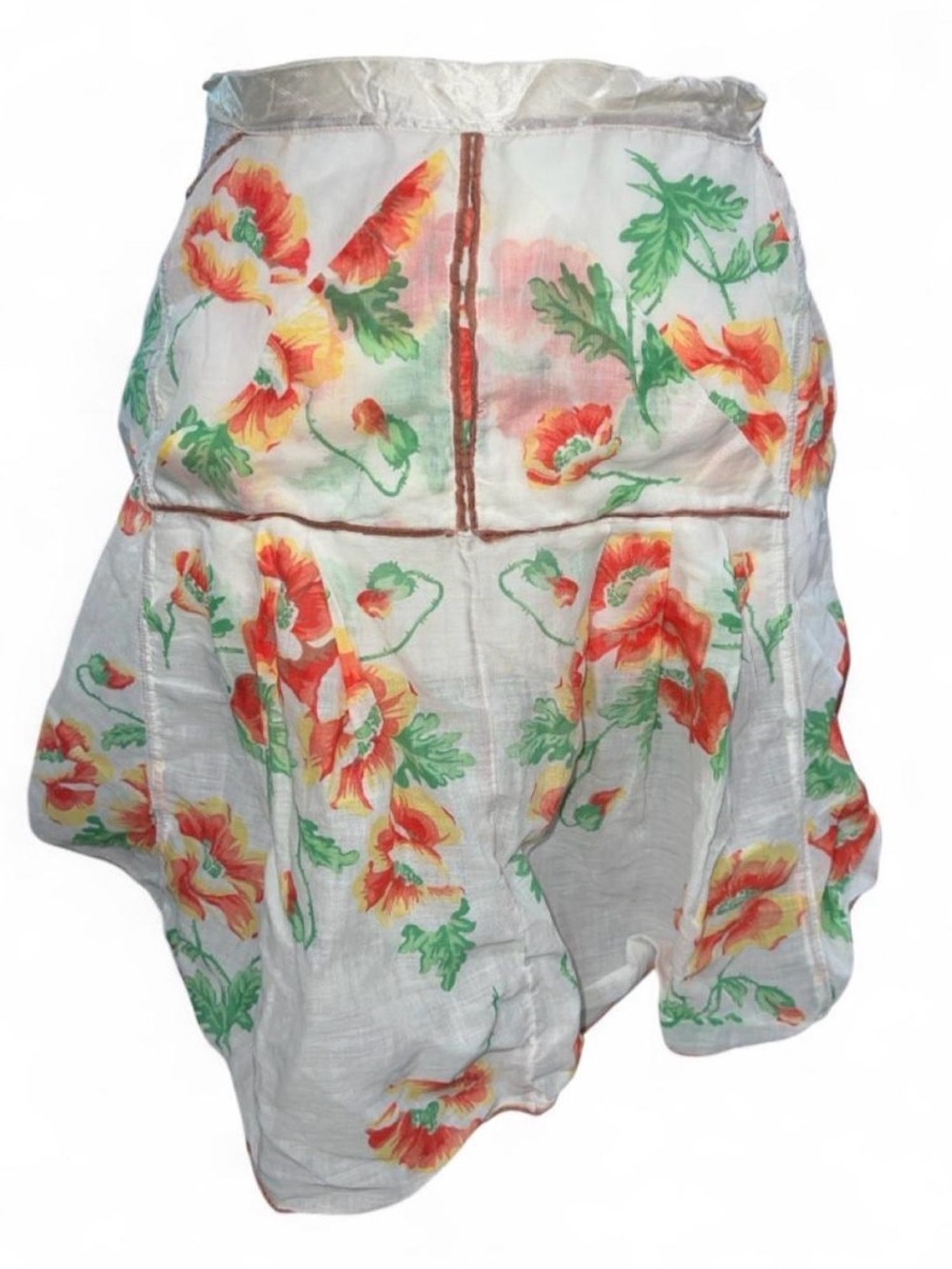 Vintage 50s Cream Floral Half Apron with Orange & Yellow Poppies